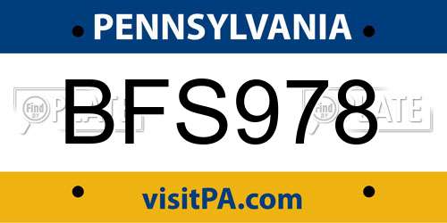 BFS978 Pennsylvania License Plate