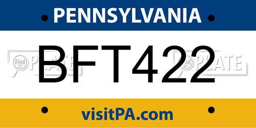 BFT422 Pennsylvania License Plate
