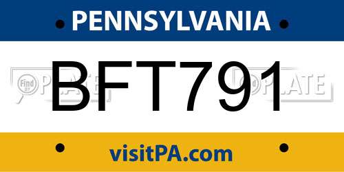 BFT791 Pennsylvania License Plate