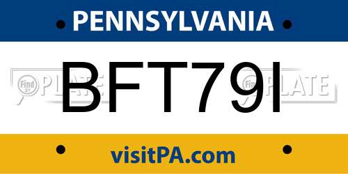 BFT79I Pennsylvania License Plate