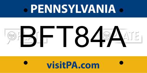 BFT84A Pennsylvania License Plate