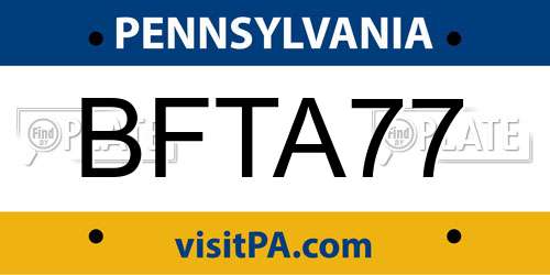 BFTA77 Pennsylvania License Plate