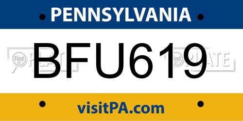 BFU619 Pennsylvania License Plate