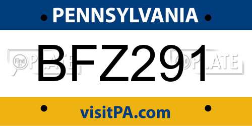 BFZ291 Pennsylvania License Plate