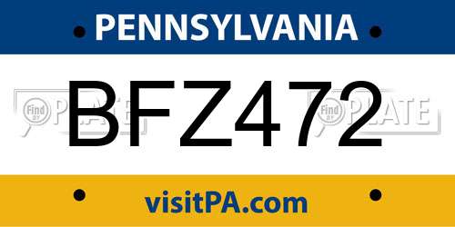 BFZ472 Pennsylvania License Plate
