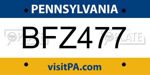 BFZ477 Pennsylvania License Plate