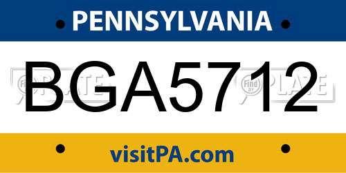 BGA5712 Pennsylvania License Plate