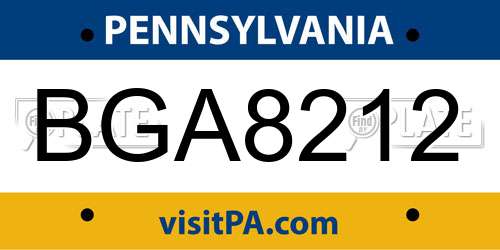 BGA8212 Pennsylvania License Plate
