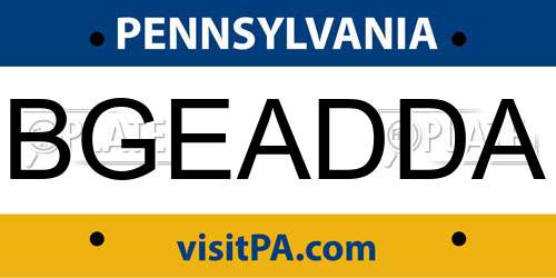 BGEADDA Pennsylvania License Plate