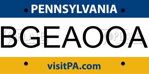 BGEAOOA Pennsylvania License Plate
