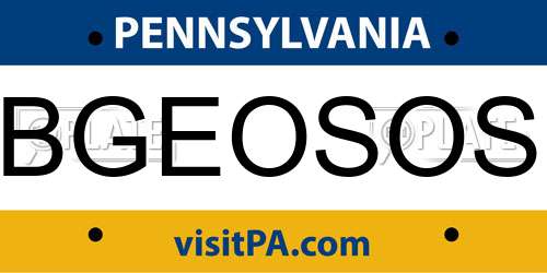 BGEOSOS Pennsylvania License Plate