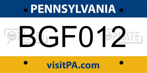 BGF012 Pennsylvania License Plate