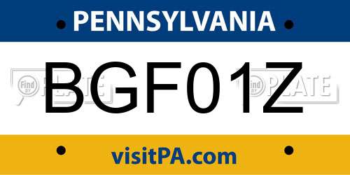 BGF01Z Pennsylvania License Plate