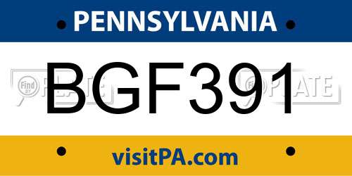 BGF391 Pennsylvania License Plate