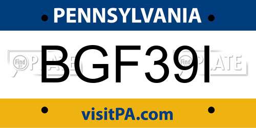 BGF39I Pennsylvania License Plate
