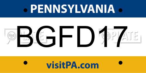BGFD17 Pennsylvania License Plate