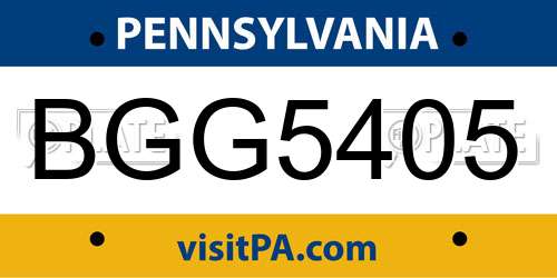BGG5405 Pennsylvania License Plate