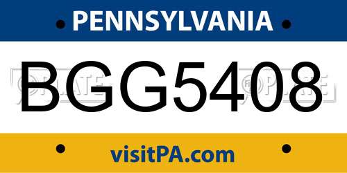 BGG5408 Pennsylvania License Plate