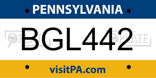 BGL442 Pennsylvania License Plate