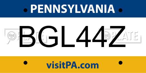 BGL44Z Pennsylvania License Plate