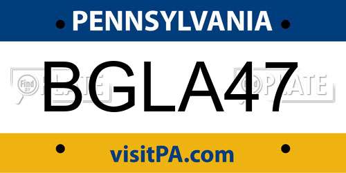 BGLA47 Pennsylvania License Plate