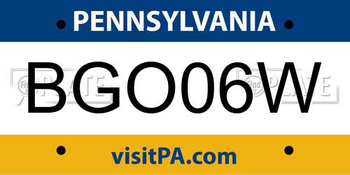 BGO06W Pennsylvania License Plate