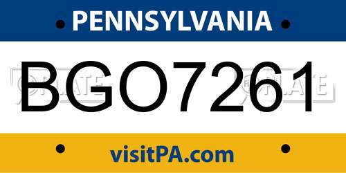 BGO7261 Pennsylvania License Plate