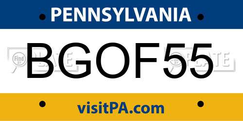 BGOF55 Pennsylvania License Plate