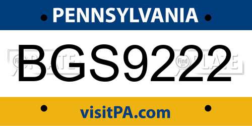 BGS9222 Pennsylvania License Plate