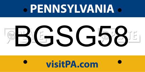 BGSG58 Pennsylvania License Plate