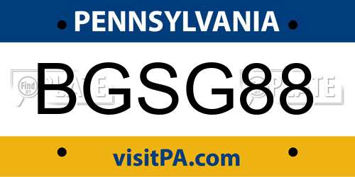 BGSG88 Pennsylvania License Plate