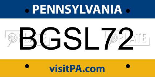 BGSL72 Pennsylvania License Plate
