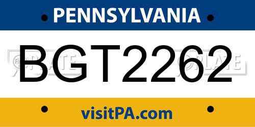 BGT2262 Pennsylvania License Plate
