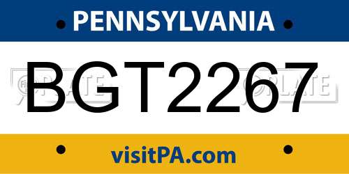 BGT2267 Pennsylvania License Plate