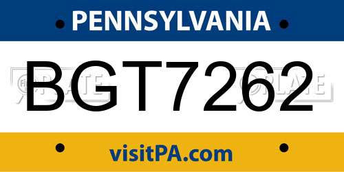 BGT7262 Pennsylvania License Plate
