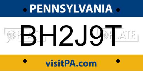 BH2J9T Pennsylvania License Plate