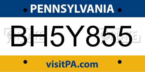 BH5Y855 Pennsylvania License Plate