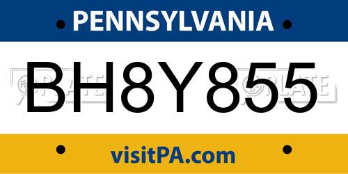 BH8Y855 Pennsylvania License Plate