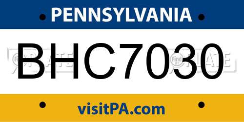 BHC7030 Pennsylvania License Plate