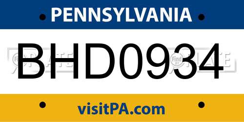 BHD0934 Pennsylvania License Plate