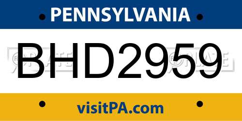 BHD2959 Pennsylvania License Plate