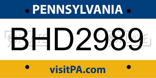 BHD2989 Pennsylvania License Plate