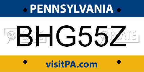 BHG55Z Pennsylvania License Plate