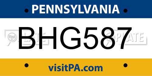 BHG587 Pennsylvania License Plate