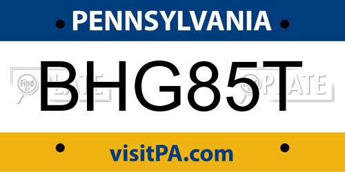 BHG85T Pennsylvania License Plate