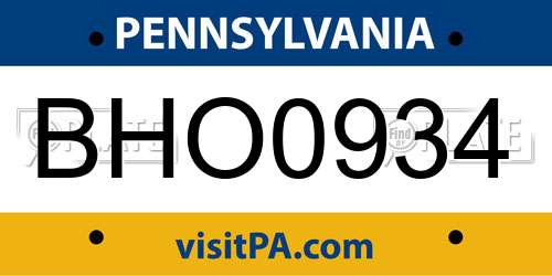 BHO0934 Pennsylvania License Plate