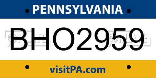 BHO2959 Pennsylvania License Plate