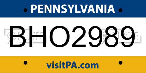 BHO2989 Pennsylvania License Plate