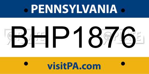 BHP1876 Pennsylvania License Plate