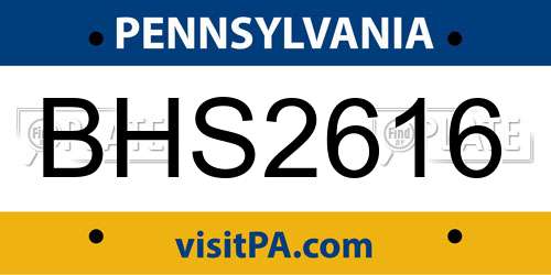 BHS2616 Pennsylvania License Plate